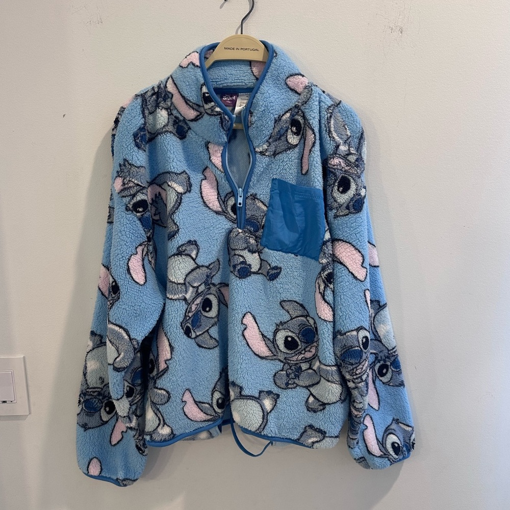 Disney Stitch Fleece quarter zip pullover Sweatshirt Top L